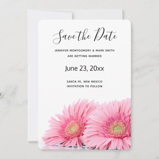 Roze Gerbera Daisies Elegant Photography Save The Date (Voorkant)