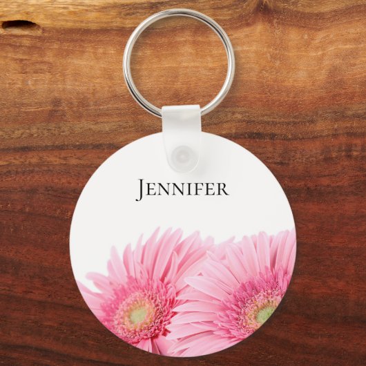 Roze Gerbera Daisies Elegant Photography Sleutelhanger (Voorkant)