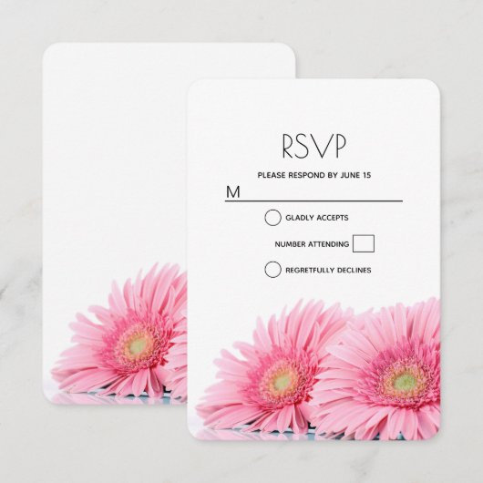 Roze Gerbera Daisies Elegant Photography Wedding RSVP Kaartje (Voorkant / Achterkant)