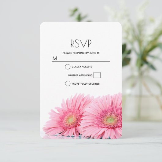 Roze Gerbera Daisies Elegant Photography Wedding RSVP Kaartje (Staand voorkant)