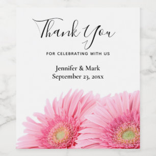 Roze Gerbera Daisies Elegant Photography Wedding Wijn Etiket