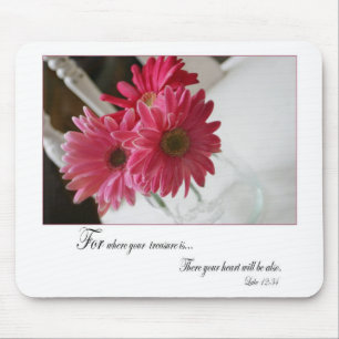 Roze gerbera daisies flower religieus citaat muismat