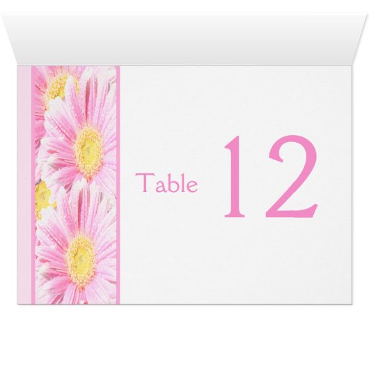 Roze Gerbera Daisies op White Table Number Kaart (Binenzijde Horizontaal (Onderkant))