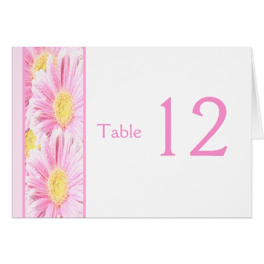 Roze Gerbera Daisies op White Table Number Kaart (Voorkant Horizontaal)