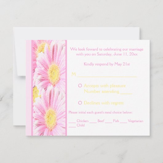 Roze Gerbera Daisies over White Reply Kaart (Achterkant)