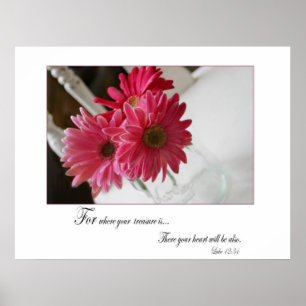 Roze gerbera daisies religieus citaat poster