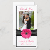 Roze Gerbera Daisy Black Ribbon bruiloft Dank u Bedankkaart (Voorkant / Achterkant)