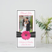 Roze Gerbera Daisy Black Ribbon bruiloft Dank u Bedankkaart (Staand voorkant)