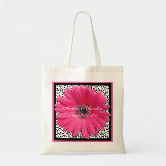 Roze Gerbera Daisy Black Wedding Welcome Bag Tote Bag (Voorkant)