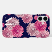 Roze Gerbera Daisy Bloemen op Donkerblauwe Bloemen Case-Mate iPhone Case (Achterkant (horizontaal))