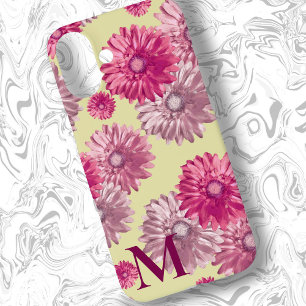 Roze Gerbera Daisy Bloemen op Gele Bloemen iPhone 16 Plus Hoesje