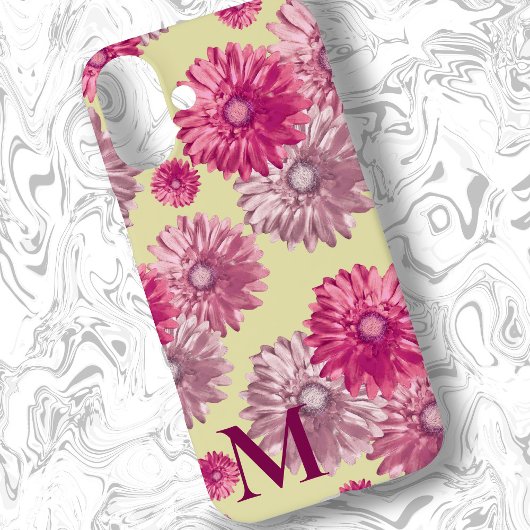 Roze Gerbera Daisy Bloemen op Gele Bloemen Case-Mate iPhone Case