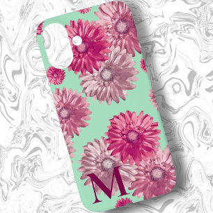 Roze Gerbera Daisy Bloemen op Groene Bloemen iPhone 16 Plus Hoesje