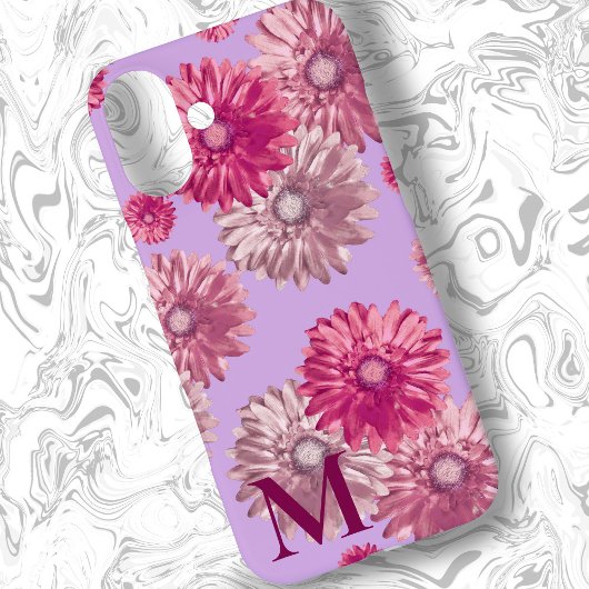 Roze Gerbera Daisy Bloemen op Lavendel Bloemen Case-Mate iPhone Case