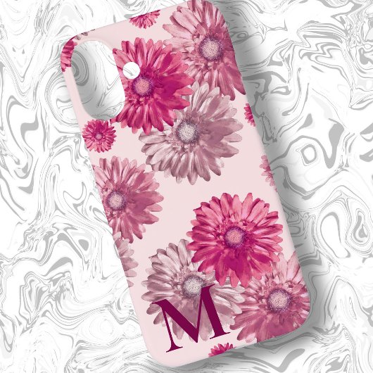 Roze Gerbera Daisy Bloemen op Lichtroze Bloemen Case-Mate iPhone Case