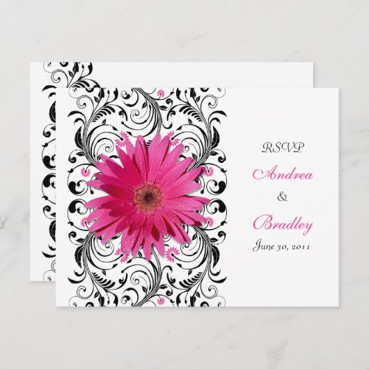 Roze Gerbera Daisy Bloemen RSVP Reageer Kaart (Voorkant / Achterkant)