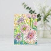 Roze Gerbera Daisy Boeket Waterverf Bloemen Art Briefkaart (Staand voorkant)