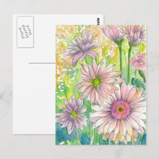 Roze Gerbera Daisy Boeket Waterverf Bloemen Art Briefkaart (Voorkant / Achterkant)