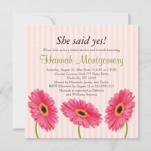 Roze Gerbera Daisy Bridal Shower Invitations Kaart (Voorkant)