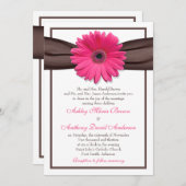 Roze Gerbera Daisy Brown Ribbon Wedding Invitation Kaart (Voorkant / Achterkant)
