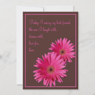Roze Gerbera Daisy Brown Wedding Invitation Kaart