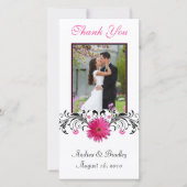 Roze Gerbera Daisy bruiloft Dank u fotokaart Bedankkaart (Voorkant)