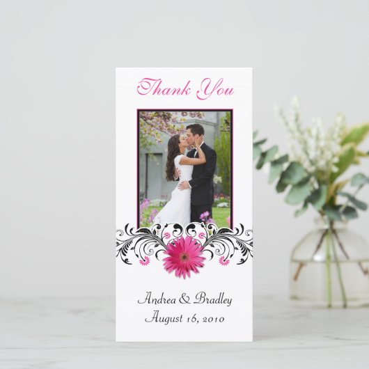 Roze Gerbera Daisy bruiloft Dank u fotokaart Bedankkaart (Staand voorkant)