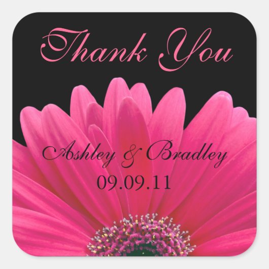 Roze Gerbera Daisy Bruiloft Dank u Sticker (Voorkant)