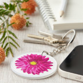 Roze gerbera daisy chic floral rond sleutelhanger (Voorkant Rechts)