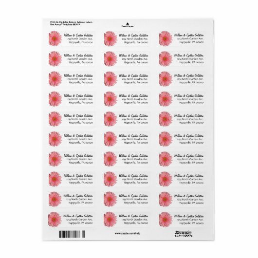 Roze Gerbera Daisy Custom Adresetiketten Etiket (Full Sheet)