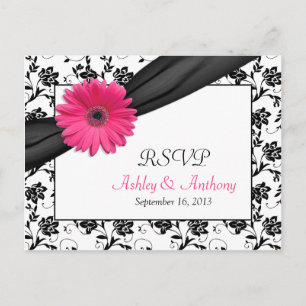 Roze Gerbera Daisy Damask Bruiloft RSVP Briefkaart
