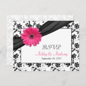 Roze Gerbera Daisy Damask Bruiloft RSVP Briefkaart (Voorkant / Achterkant)