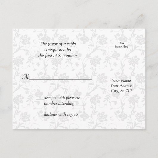 Roze Gerbera Daisy Damask Bruiloft RSVP Briefkaart (Achterkant)
