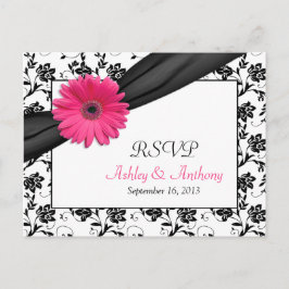 Roze Gerbera Daisy Damask Bruiloft RSVP Briefkaart