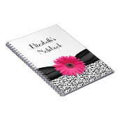 Roze Gerbera Daisy Damask Gepersonaliseerd Notitie Notitieboek (Rechterzijde)