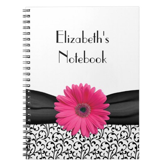 Roze Gerbera Daisy Damask Gepersonaliseerd Notitie Notitieboek (Voorkant)