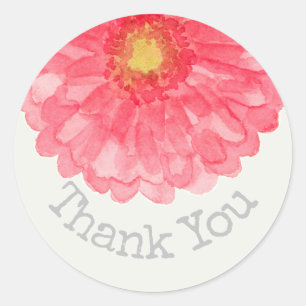 Roze Gerbera Daisy Eggshell Wit Dank u Ronde Sticker