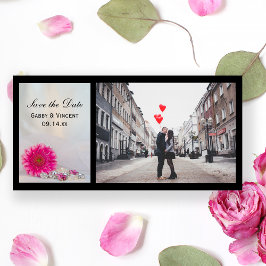 Roze Gerbera Daisy en Buttonnen bruiloft Save The Date