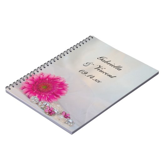 Roze Gerbera Daisy en Diamond Buttonnen Wedding Notitieboek (Linkerzijde)