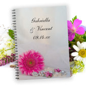 Roze Gerbera Daisy en Diamond Buttonnen Wedding Notitieboek