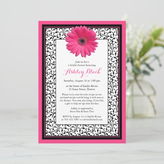 Roze Gerbera Daisy Floral Bridal Shower Kaart (Staand voorkant)