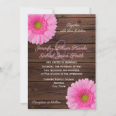 Roze gerbera daisy floral rustious wood bruiloft kaart (Voorkant)