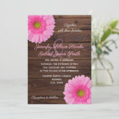 Roze gerbera daisy floral rustious wood bruiloft kaart (Staand voorkant)