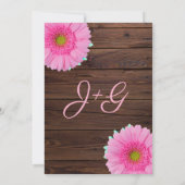 Roze gerbera daisy floral rustious wood bruiloft kaart (Achterkant)