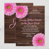 Roze gerbera daisy floral rustious wood bruiloft kaart (Voorkant / Achterkant)