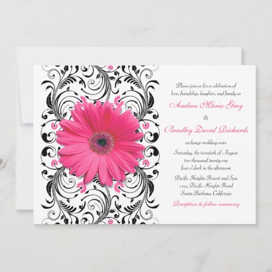 Roze Gerbera Daisy Floral Wedding Invitation Kaart (Voorkant)
