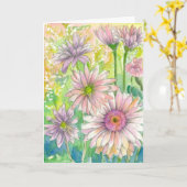 Roze Gerbera Daisy Flower Bouquet Happy Birthday Kaart (Gele Bloem)