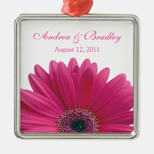 Roze Gerbera Daisy Flower Huwelijk of Jubileum Metalen Ornament (Voorkant)