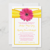 Roze Gerbera Daisy Flower Yellow Ribbon Wedding Kaart (Voorkant)