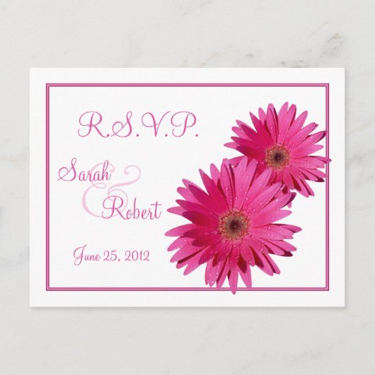 Roze Gerbera Daisy Flowers RSVP Briefkaart (Voorkant)